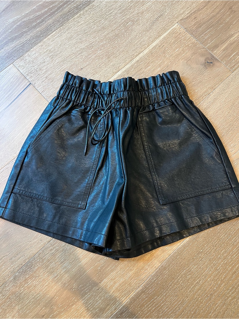 Black Leather Drawstring Women’s Shorts